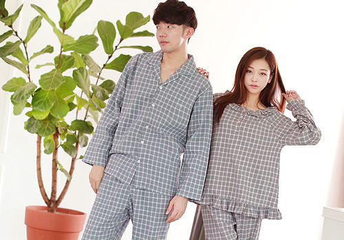[원더풀라이프][국내제조]wd1901_9795 사각체크[couple]5%할인커플잠옷 상하세트